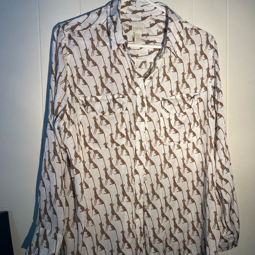 Chico's Safari-Inspired White and Brown Shirt Size Large Chico’s 2